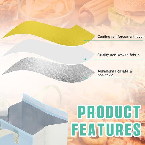 Kacctyen 50 Pcs Insulated Take Away Bags Bulk Thermal Insulation Food for Coffee Milk Tea Pizza Hot Cold Food Delivery Cooler Bag for Catering Restaurant Grocery Picnic, 9.5" x 9.5" x 6" (Buff Color) in Saudi Arabia