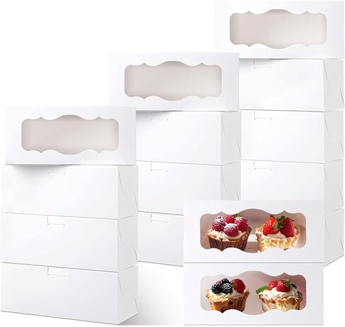 40 Pcs 9x4x3.5 Inch Cookie Boxes White Bakery Boxes with Window, Loaf Cake Boxes for Roll Cakes, Desserts, Muffins, Donuts, Candies and Pastries (9 Inch) in Kuwait
