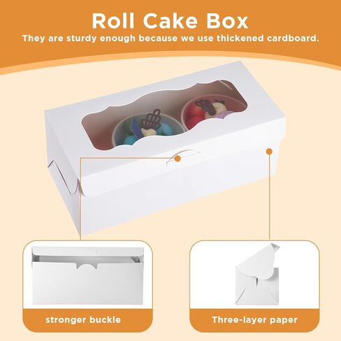 40 Pcs 9x4x3.5 Inch Cookie Boxes White Bakery Boxes with Window, Loaf Cake Boxes for Roll Cakes, Desserts, Muffins, Donuts, Candies and Pastries (9 Inch) in Kuwait