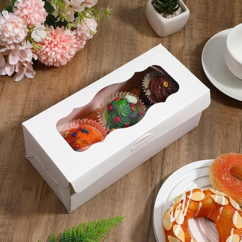 40 Pcs 9x4x3.5 Inch Cookie Boxes White Bakery Boxes with Window, Loaf Cake Boxes for Roll Cakes, Desserts, Muffins, Donuts, Candies and Pastries (9 Inch) in Kuwait