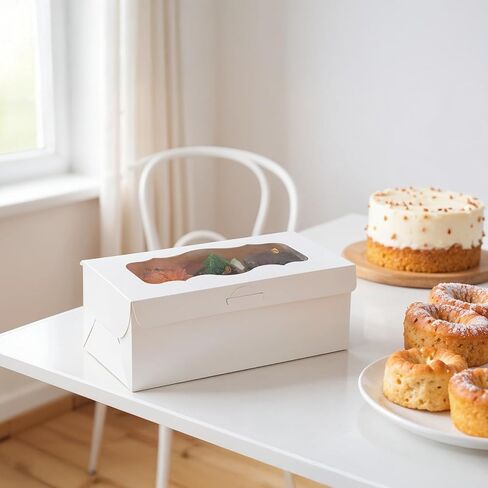 40 Pcs 9x4x3.5 Inch Cookie Boxes White Bakery Boxes with Window, Loaf Cake Boxes for Roll Cakes, Desserts, Muffins, Donuts, Candies and Pastries (9 Inch) in Kuwait