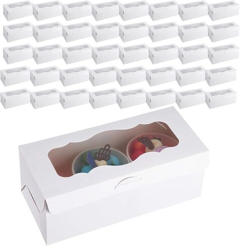 40 Pcs 9x4x3.5 Inch Cookie Boxes White Bakery Boxes with Window, Loaf Cake Boxes for Roll Cakes, Desserts, Muffins, Donuts, Candies and Pastries (9 Inch) in Kuwait