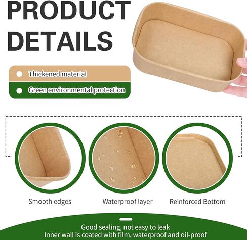 100pcs 17oz ، قم بإخراج حاويات الطعام من الأوعية الورقية كرافت التي يمكن التخلص منها مع أغطية مستطيل حاويات حاويات سلطة السلطة للمطعم المنزلي للتخييم الساخن in Kuwait