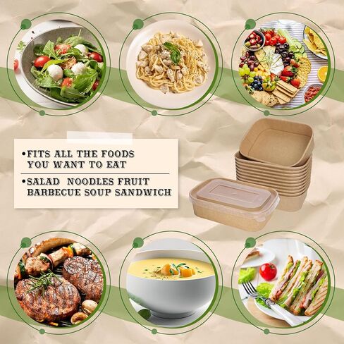 100pcs 17oz ، قم بإخراج حاويات الطعام من الأوعية الورقية كرافت التي يمكن التخلص منها مع أغطية مستطيل حاويات حاويات سلطة السلطة للمطعم المنزلي للتخييم الساخن in Kuwait