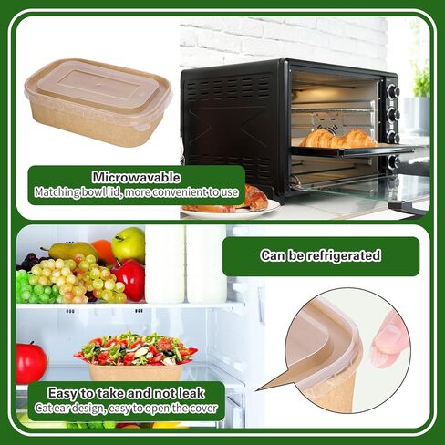100pcs 17oz ، قم بإخراج حاويات الطعام من الأوعية الورقية كرافت التي يمكن التخلص منها مع أغطية مستطيل حاويات حاويات سلطة السلطة للمطعم المنزلي للتخييم الساخن in Kuwait