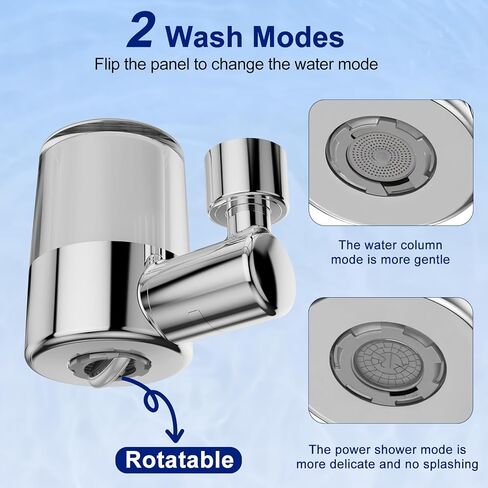 Faucet Mount Water Filter for Sink, Removes Fluoride and Chlorine Heavy Metals, 720° Rotating Sink Faucet Filter with 2pcs Replacement Filters, 2 Water Flow Modes for Kitchen Bathroom Sink in Saudi Arabia