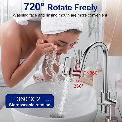 Faucet Mount Water Filter for Sink, Removes Fluoride and Chlorine Heavy Metals, 720° Rotating Sink Faucet Filter with 2pcs Replacement Filters, 2 Water Flow Modes for Kitchen Bathroom Sink in Saudi Arabia