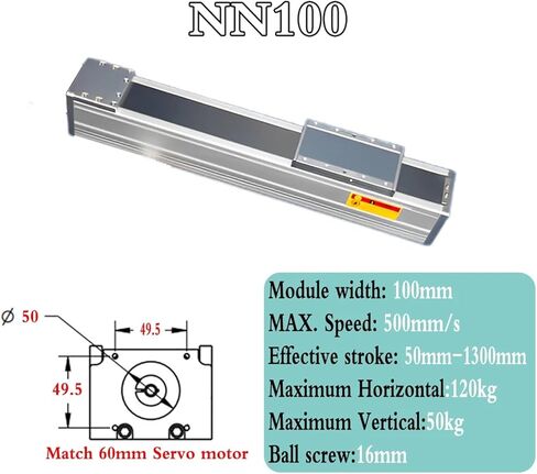 [60mm Servo Bracket] 120Kg Heavy Load 100mm Wide Fully Enclosed Sliding Table Linear Rail Guide SFU1605/1610 Repeated Accuracy ±0.015(SFU1610-100mm) in Kuwait