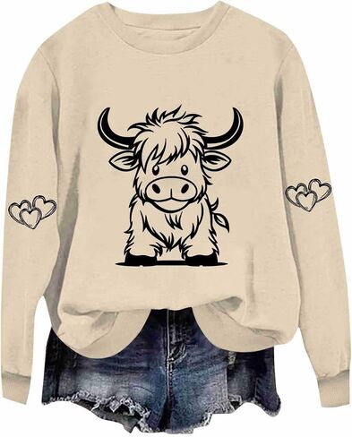 Highland Cow Shirts for Women Cute Funny Graphic Western Cowgirl Sweatshirts Long Sleeve Country Pullover Tops Loose in Saudi Arabia
