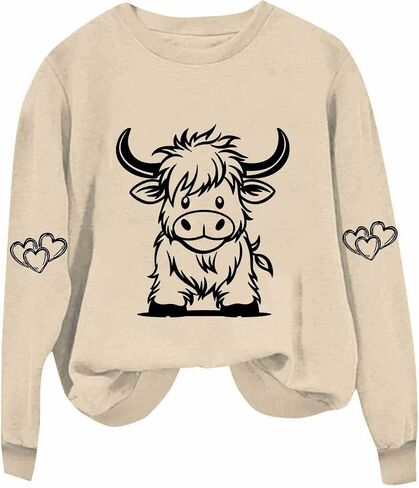 Highland Cow Shirts for Women Cute Funny Graphic Western Cowgirl Sweatshirts Long Sleeve Country Pullover Tops Loose in Saudi Arabia
