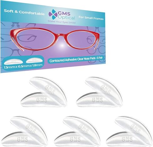GMS Optical® Kids Small Adhesive Contoured Silicone Eyeglass Nose Pads - Anti Slip & Pressure Relief - Perfect for Kids Glasses and Smaller Frames (13mm x 6.5mm x 1.8mm) (10 Pair - Black) in Kuwait