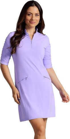 IBKUL Athleisure Wear Sun Protective UPF 50+ Icefil Cooling-Solid Ruched Elbow Sleeve Dress-40000 in Saudi Arabia