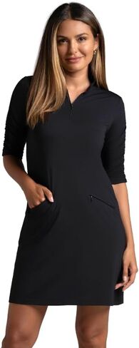 IBKUL Athleisure Wear Sun Protective UPF 50+ Icefil Cooling-Solid Ruched Elbow Sleeve Dress-40000 in Saudi Arabia