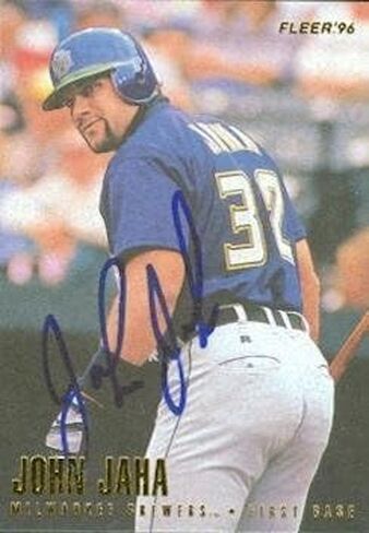 John Jaha autographed Baseball Card (Milwaukee Brewers) 1996 Fleer #147 - Autographed Baseball Cards in Saudi Arabia