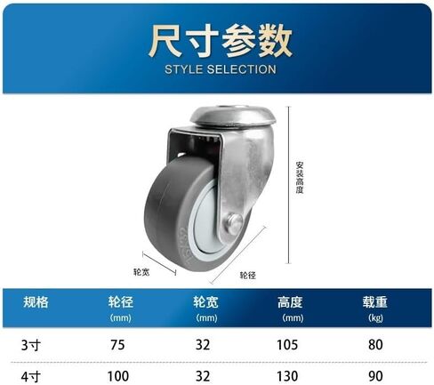 1 قطعة 3 بوصة 4 بوصة ثقب أعلى من المطاط الصناعي العجلات العجلة عجلة صامتة (ثقب أعلى عجلة عالمية ، 3 بوصات) in Kuwait