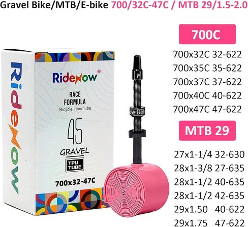 2 Pack Ridenow TPU Inner Tube 700C x 32-47C Gravel 45mm Pink Metal Presta Valve with Detachable Brass Core (Include Repair Patch Kit) in Kuwait