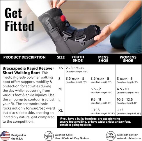 Rapid Recover Short Walking Boot, Fracture Boot, Medical Grade Foot Brace for Fractures, Ankle Boot & Brace, Adjustable Air Pump, Sprain & Injury Recovery, Post Op Shoe, Foot Boot for Injured Foot, Medium, Black in Kuwait