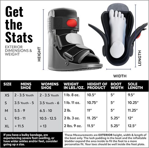 Rapid Recover Short Walking Boot, Fracture Boot, Medical Grade Foot Brace for Fractures, Ankle Boot & Brace, Adjustable Air Pump, Sprain & Injury Recovery, Post Op Shoe, Foot Boot for Injured Foot, Medium, Black in Kuwait