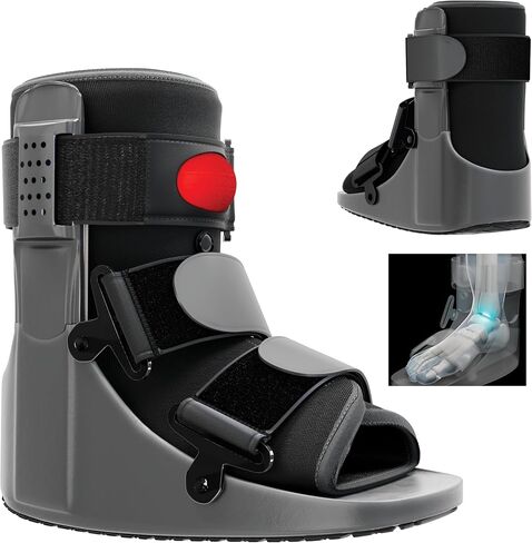 Rapid Recover Short Walking Boot, Fracture Boot, Medical Grade Foot Brace for Fractures, Ankle Boot & Brace, Adjustable Air Pump, Sprain & Injury Recovery, Post Op Shoe, Foot Boot for Injured Foot, Medium, Black in Kuwait