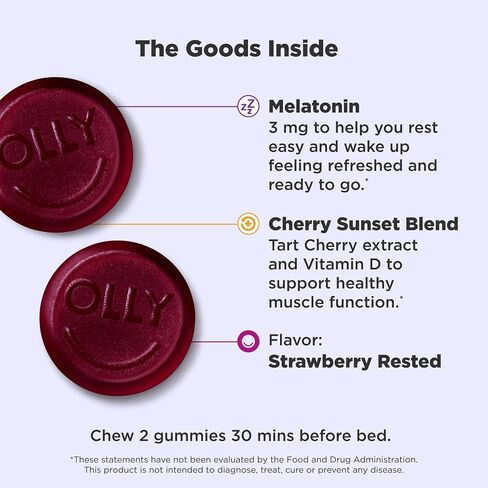 OLLY Muscle Recovery Sleep Gummies, Sleep and Sore Muscle Support, 3mg Melatonin, Tart Cherry, Vitamin D, Berry Flavor - 40 Count in Saudi Arabia