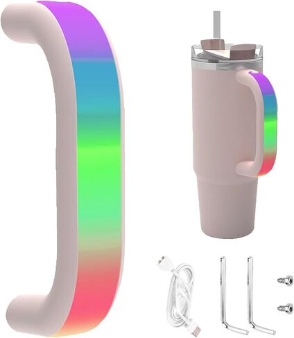 مقبض كوب LED - مقبض متوهج USB مع 10 أوضاع ملونة ، مقاوم للماء ومقاوم للصدمات ، متوافق مع ستانلي 30 أوقية و 40 أونصة ، مثالية للتخييم واللياقة البدنية والاستخدام الليلي (رمادي) in Kuwait
