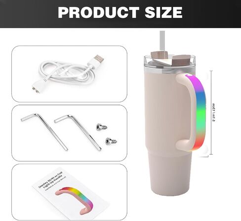 مقبض كوب LED - مقبض متوهج USB مع 10 أوضاع ملونة ، مقاوم للماء ومقاوم للصدمات ، متوافق مع ستانلي 30 أوقية و 40 أونصة ، مثالية للتخييم واللياقة البدنية والاستخدام الليلي (رمادي) in Kuwait