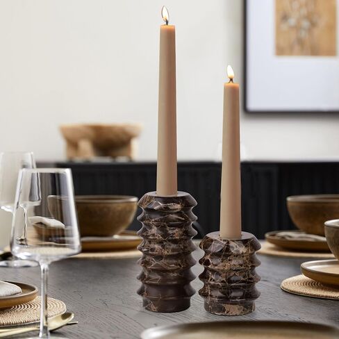 HofferRuffer Travertine Candlestick Holders, Set of 2 Natural Stone Candle Holder Decorative Candle Stands for Wedding, Dinning, Party, Table Centerpieces, Fits 3/4'' Thick Candles (Cream White) in Kuwait