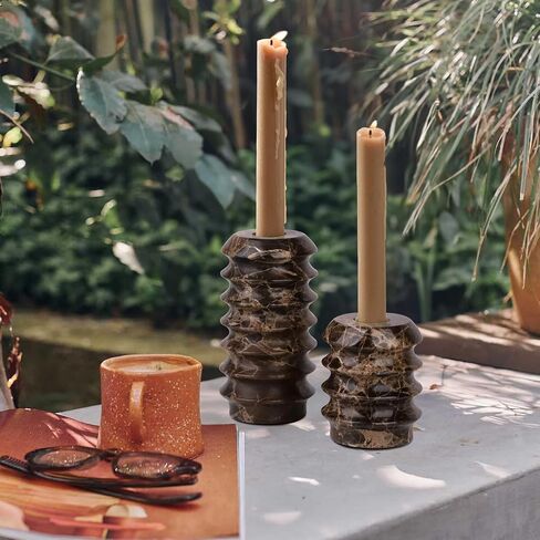HofferRuffer Travertine Candlestick Holders, Set of 2 Natural Stone Candle Holder Decorative Candle Stands for Wedding, Dinning, Party, Table Centerpieces, Fits 3/4'' Thick Candles (Cream White) in Kuwait