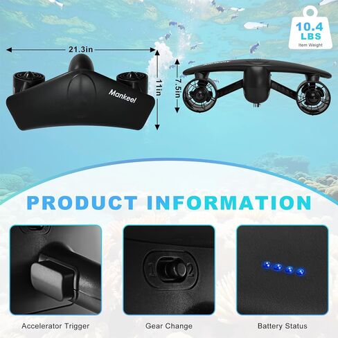 Oryxearth Dual Motor Underwater Scooter, 164FT Max Depth, 2 Speed Modes Control (1.79mph & 4.03mph) with Child Lock and Camera Compatible for Scuba Diving Snorkeling in Saudi Arabia