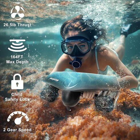 Oryxearth Dual Motor Underwater Scooter, 164FT Max Depth, 2 Speed Modes Control (1.79mph & 4.03mph) with Child Lock and Camera Compatible for Scuba Diving Snorkeling in Saudi Arabia