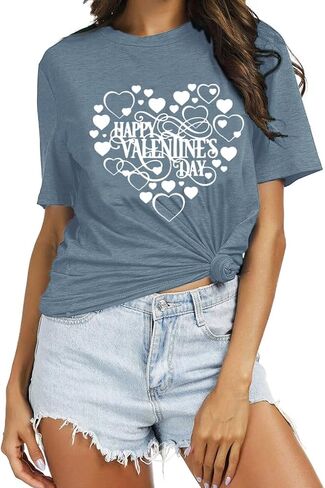 Love Heart Graphic Tees Cute Shirt Women Loose Fit Short Sleeve Top in Saudi Arabia