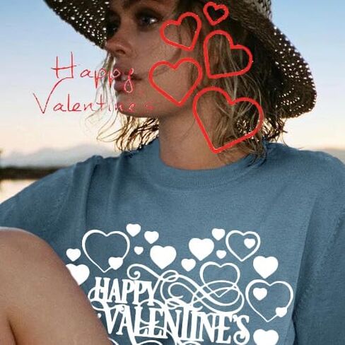 Love Heart Graphic Tees Cute Shirt Women Loose Fit Short Sleeve Top in Saudi Arabia
