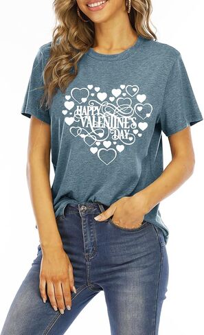Love Heart Graphic Tees Cute Shirt Women Loose Fit Short Sleeve Top in Saudi Arabia