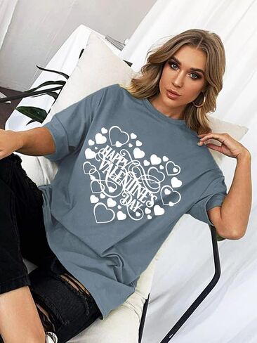 Love Heart Graphic Tees Cute Shirt Women Loose Fit Short Sleeve Top in Saudi Arabia