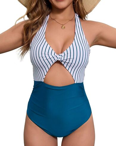 Women's One Piece Swimsuits Tummy Control Cutout High Waisted Bathing Suit Wrap Tie Back V Neck Swimwear in Saudi Arabia