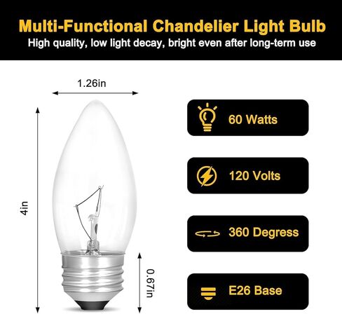 60W متوهج طوربيد طرف ثريا المصابيح الإضاءة -مصابيح إضاءة من أصل 60 واط ، 6 حزمة ، قابلة للذوبان ، قاعدة E26 ، مثالية للثورة ، عشاق السقف والمزيد in Kuwait