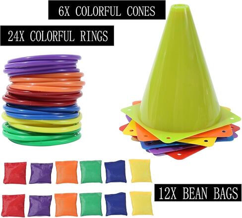42 PCS 3-in-1 ألعاب الكرنفال مجموعة مخاريط بلاستيكية ملونة رنين إرم مجموعة كومبو مجموعة ألعاب كرنفال في الهواء الطلق كيس فول كيس للأطفال البالغين حفلة عيد ميلاد في الهواء الطلق ألعاب الرمي في الهواء الطلق in Saudi Arabia