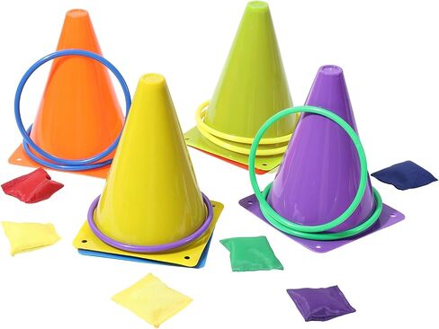42 PCS 3-in-1 ألعاب الكرنفال مجموعة مخاريط بلاستيكية ملونة رنين إرم مجموعة كومبو مجموعة ألعاب كرنفال في الهواء الطلق كيس فول كيس للأطفال البالغين حفلة عيد ميلاد في الهواء الطلق ألعاب الرمي في الهواء الطلق in Saudi Arabia