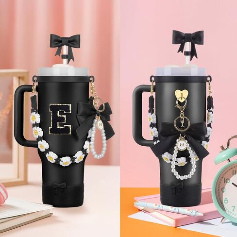 7Pcs Pink Stanley Cup Accessories Set - Bow Straw Topper, Cute Bow Charm, Silicone Boot with Bow Design, Water Bottle Handle Strap and Letter Sticker for Cups Tumbler 40Oz 30Oz 20Oz M in Saudi Arabia