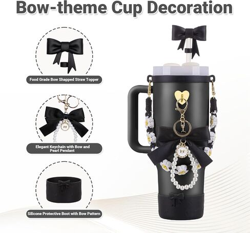 7Pcs Pink Stanley Cup Accessories Set - Bow Straw Topper, Cute Bow Charm, Silicone Boot with Bow Design, Water Bottle Handle Strap and Letter Sticker for Cups Tumbler 40Oz 30Oz 20Oz M in Saudi Arabia
