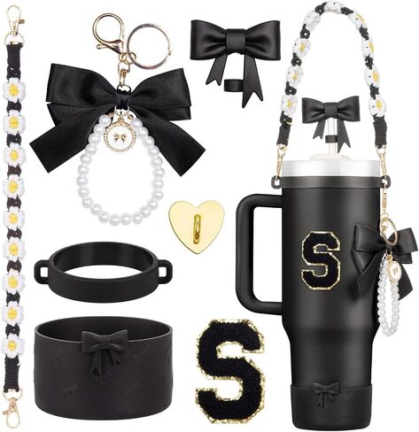 7Pcs Pink Stanley Cup Accessories Set - Bow Straw Topper, Cute Bow Charm, Silicone Boot with Bow Design, Water Bottle Handle Strap and Letter Sticker for Cups Tumbler 40Oz 30Oz 20Oz M in Saudi Arabia