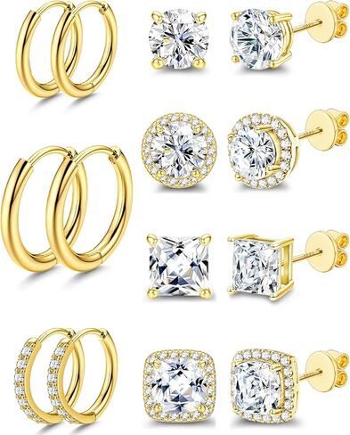 Surgical Steel Stud Earrings for Women Men, S925 Sterling Silver Hypoallergenic Cubic Zirconia Earrings Studs & Hoops Set, Big Brilliant Simulated Diamond CZ Halo Stud Earrings for Sensitive Ears in Saudi Arabia