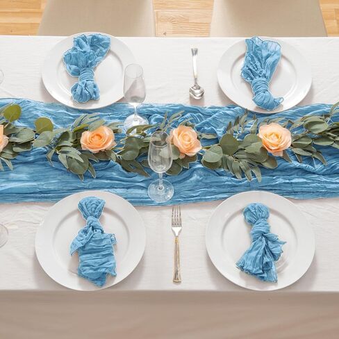 12 Pack Brown 10 Ft Cheesecloth Table Runner 21x120 Inch Boho Wrinkled Sheer Romantic Gauze Decor for Wedding, Bridal Shower, Birthday Party in Saudi Arabia