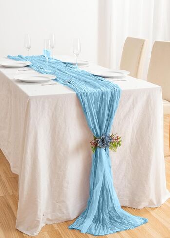 12 Pack Brown 10 Ft Cheesecloth Table Runner 21x120 Inch Boho Wrinkled Sheer Romantic Gauze Decor for Wedding, Bridal Shower, Birthday Party in Saudi Arabia
