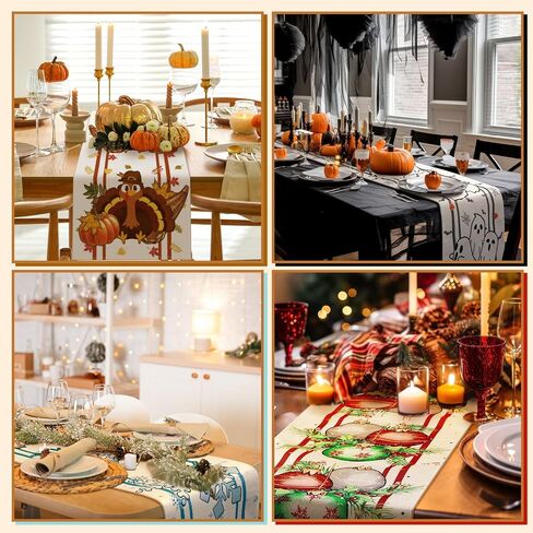 Honeydak 12 Pcs Holiday Table Runner Seasonal Farmhouse Table Decor 13 x 72 Inch Summer Fall Halloween Thanksgiving Christmas Decorations for Home Party Dining Room Kitchen in Saudi Arabia