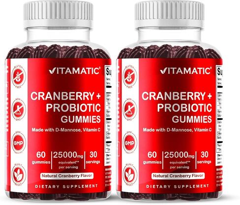Vitamatic 2 Pack Vegan Cranberry Gummies, 1000mg per Serving - 60 Count - Supports Healthy Urinary Tract Function - (Non-GMO, Gluten Free) in Saudi Arabia