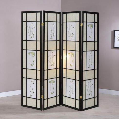 Chic Floral 4-Panel Folding Screen Beige Wood Frame, Unique Floral Motif for Stylish Home Privacy Solutions! in Kuwait