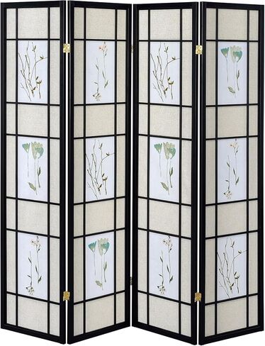 Chic Floral 4-Panel Folding Screen Beige Wood Frame, Unique Floral Motif for Stylish Home Privacy Solutions! in Kuwait