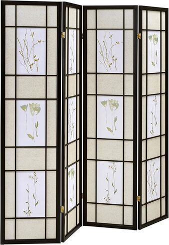 Chic Floral 4-Panel Folding Screen Beige Wood Frame, Unique Floral Motif for Stylish Home Privacy Solutions! in Kuwait