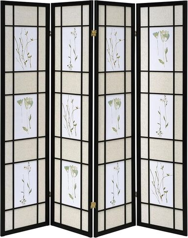 Chic Floral 4-Panel Folding Screen Beige Wood Frame, Unique Floral Motif for Stylish Home Privacy Solutions! in Kuwait